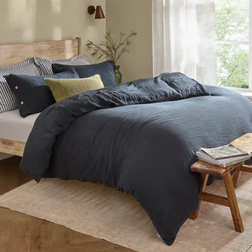 100% Cotton Muslin Luxury Navy Duvet Cover and Matching Pillow Cases