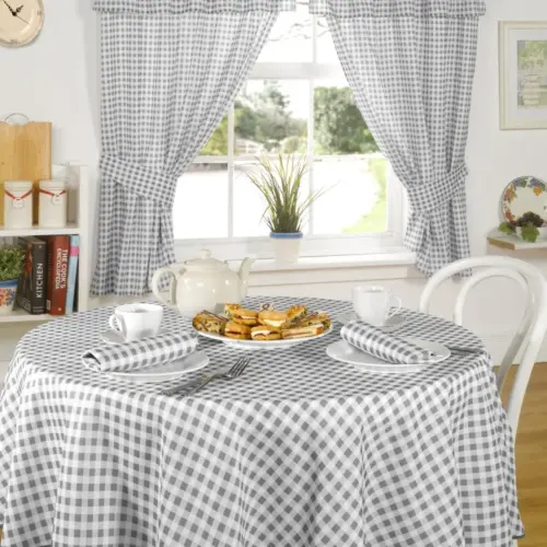 Gingham Charcoal Tablecloth  – choice of shapes and sizes