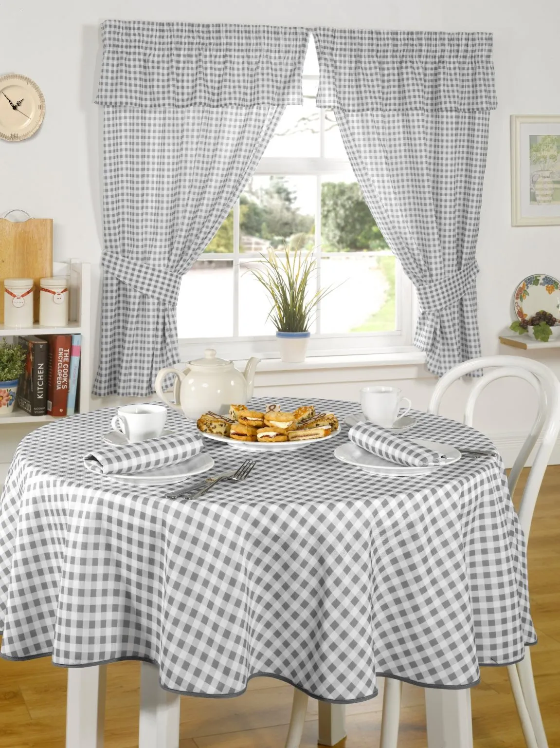 Gingham Charcoal Tablecloth  – choice of shapes and sizes