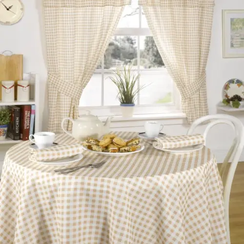 Gingham Beige Tablecloth  – choice of shapes and sizes