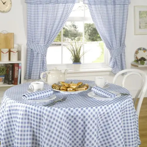 Gingham Blue Tablecloth  – choice of shapes and sizes