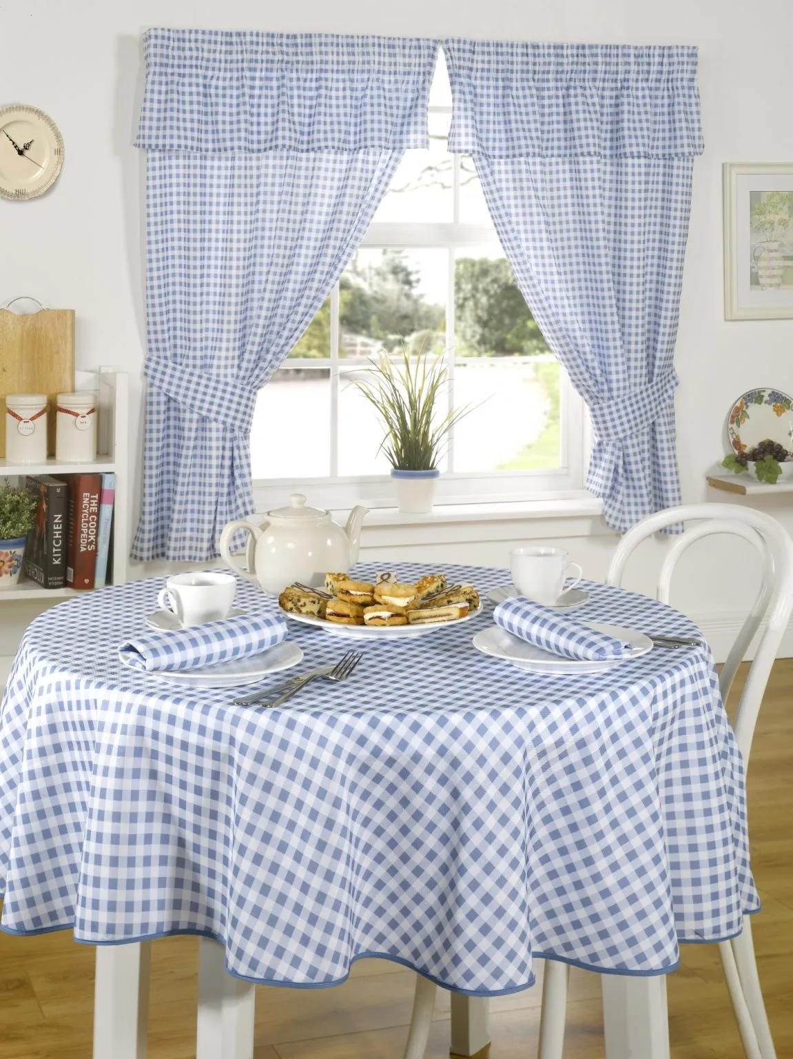 Gingham Blue Tablecloth  – choice of shapes and sizes