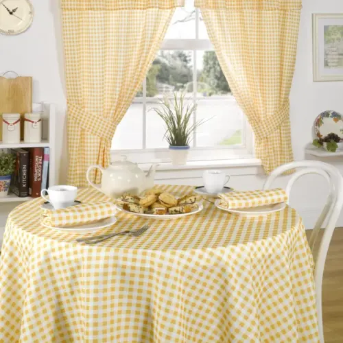 Gingham Lemon and White Tablecloth  – choice of shapes and sizes