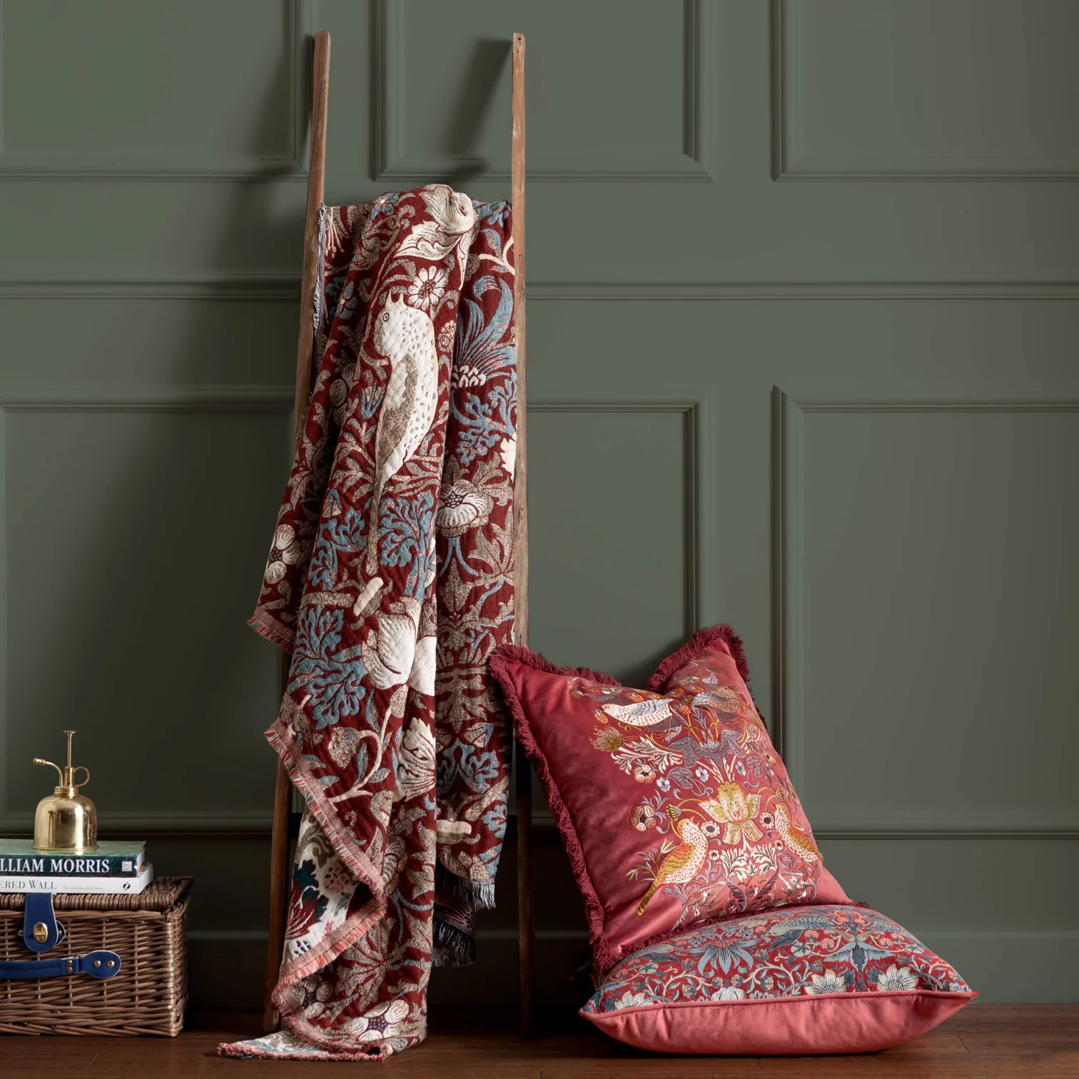 William Morris Berry Thief Design Indigo Jacquard Throw and Cushions available separately