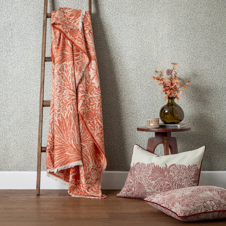 William Morris Marigold Design Russet Jacquard Throw and Cushions available separately