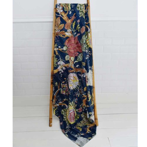 100% Cotton Blue Carnation Kantha Throw 145x225cms