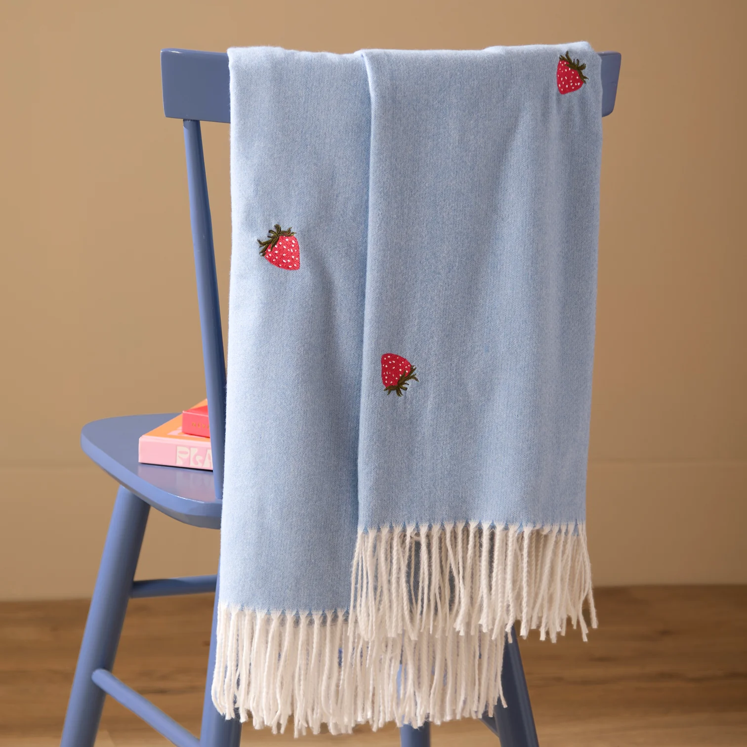 Fruits Lightweight Embroidered Throw 130x180cms in Berry Sweet Blue Fruits Lightweight Embroidered Throw 130x180cms in Berry Sweet Blue